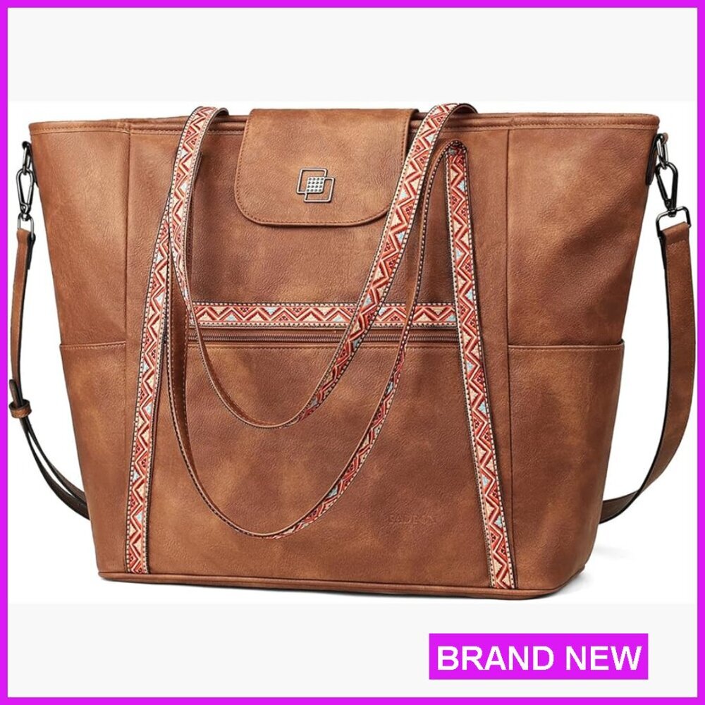 Large Leather Laptop Tote Bag Convertible Backpack Elegant Travel Purse